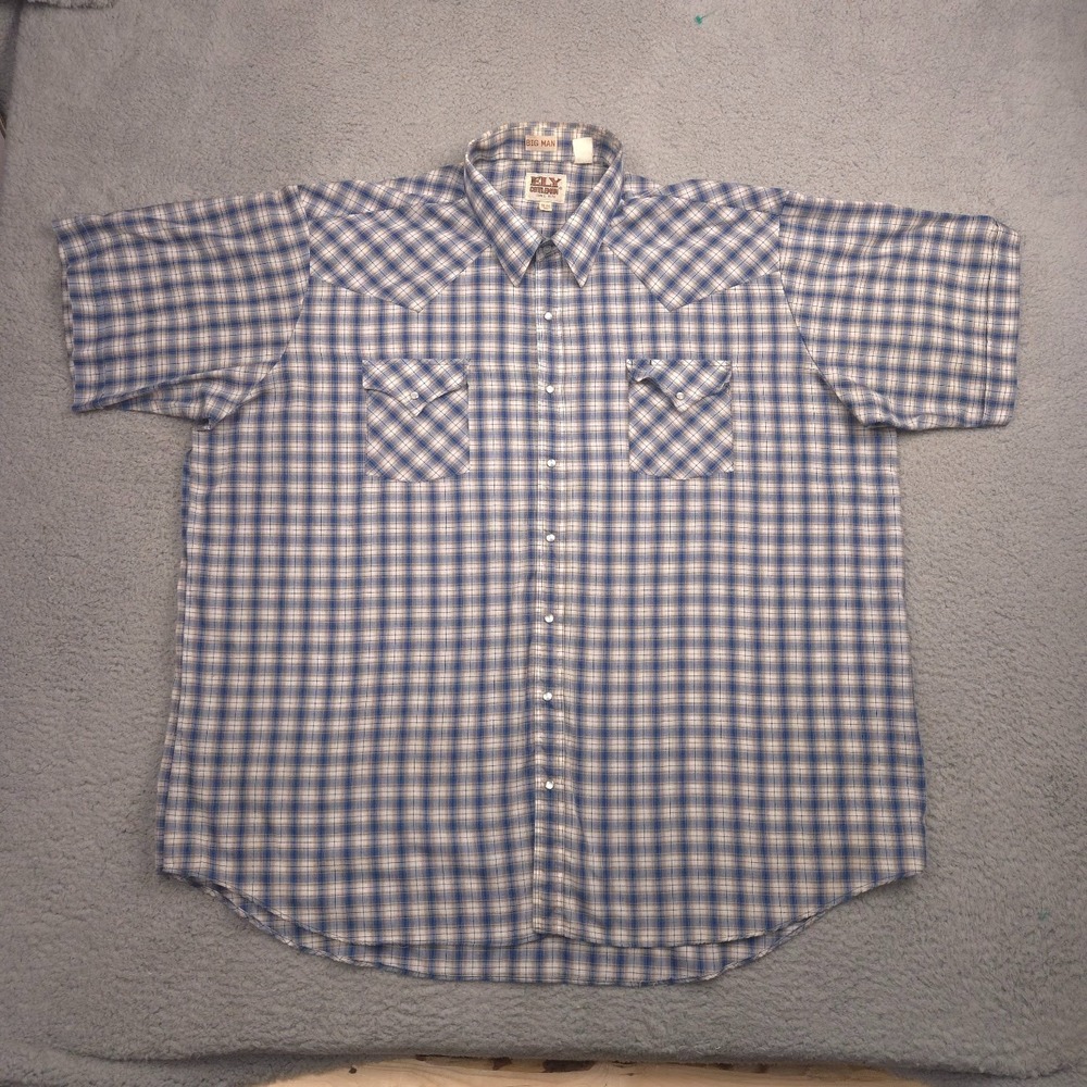 Ely Cattleman Cowboy Rodeo Pearl Snap Shirt‎ 3XB 19.5 Blue Plaid Western Big Man